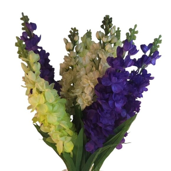 Artificial Snapdragon Bouquet 3 Stems Each Color Purple White Yellow Faux Floral - Picture 4 of 13
